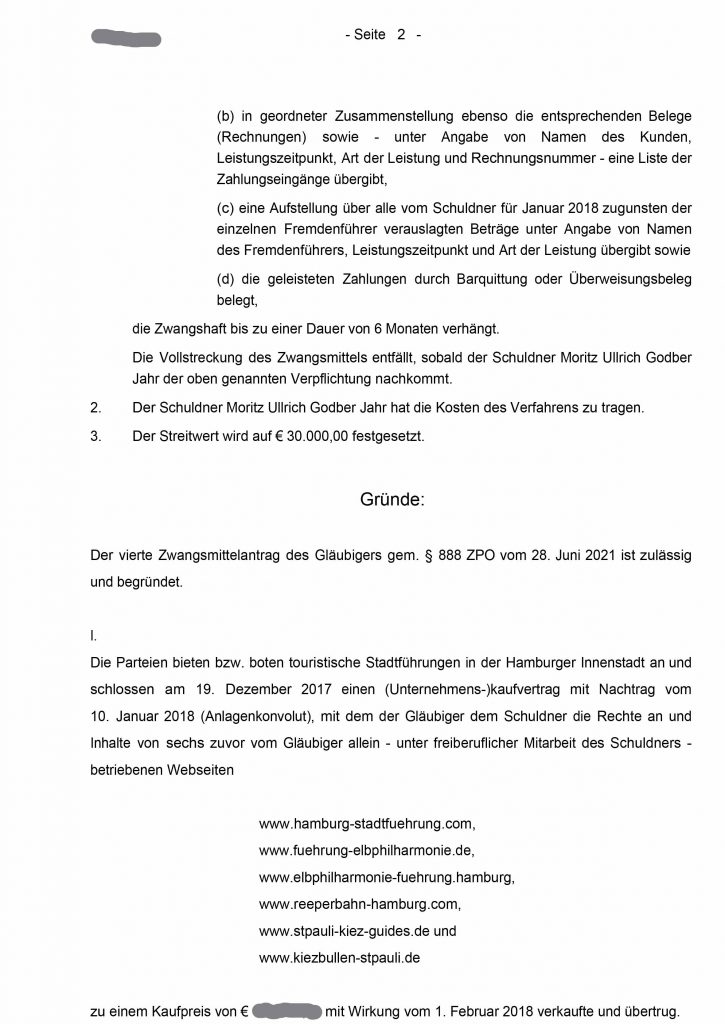 Beschluss Landgericht Hamburg auf Zwangshaft Moritz Jahr, Hamburg